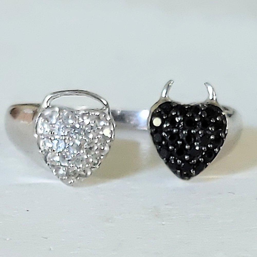 Super Fun Angel or Devil? .925 Sterling Silver Rhinestone Ring